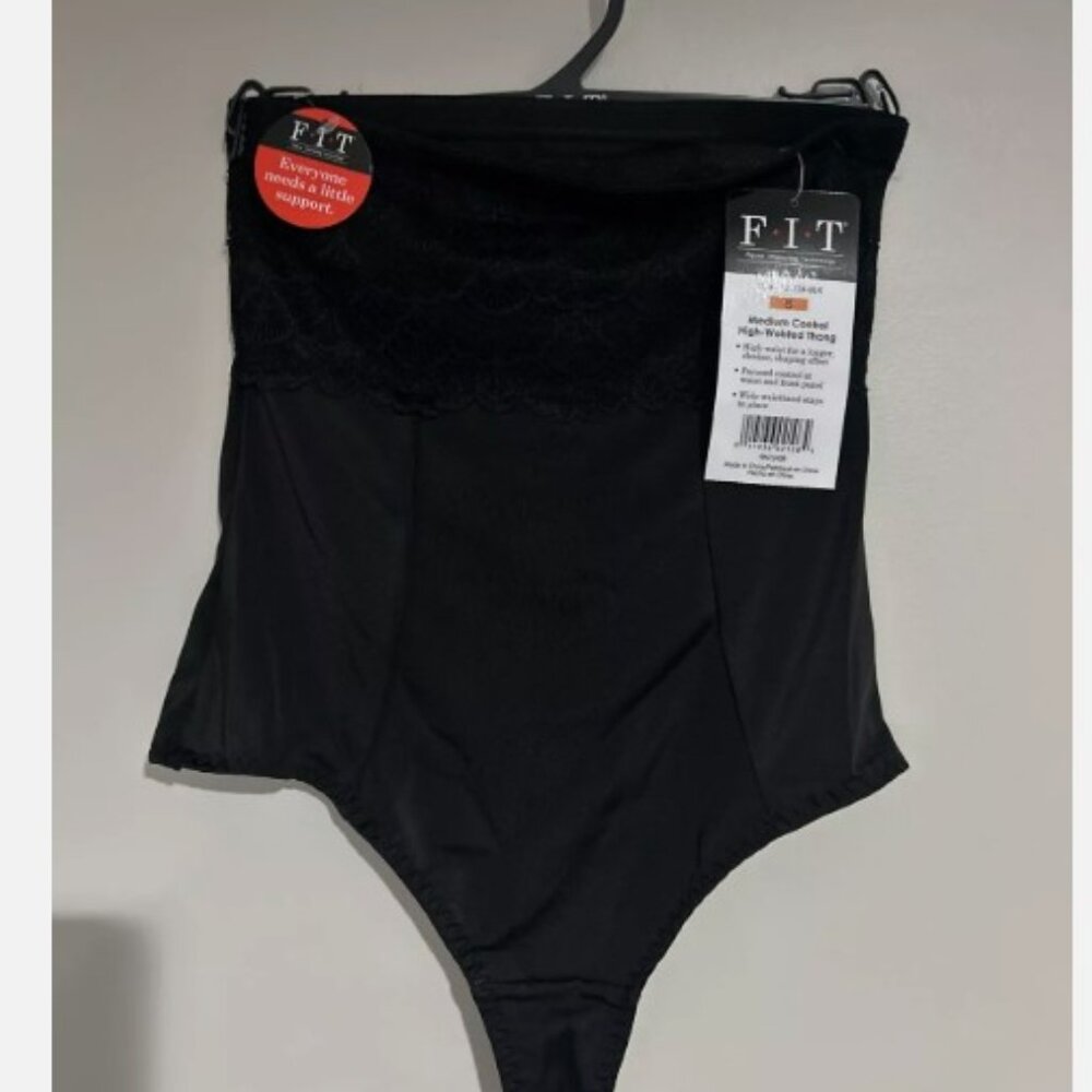 F.I.T. High-Waisted Thong Shapewear Medium Control Black Panties Womens LARGE